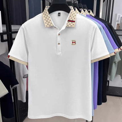 Luxury brand B letter embossed short sleeve polo shirt men summer lightweight breathable new fashion color blocked lapel T-shirt