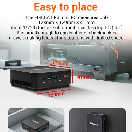 Firebat R3 Mini Pc Amd Ryzen7 7730U Ryzen5 7430U Ryzen3 4300U Lpddr4 16Gb Ram M.2 Sata 512Gb Ssd Wifi6 Bt5.2 1000m Lan Windows11 Portable Desktop Computer