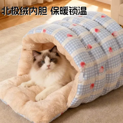 Winter Warm Cat Bed Soft Cozy Semi Enclosed Pet House Indoor Sleeping Nest for Cats Kittens Small Dogs Puppy Kennel