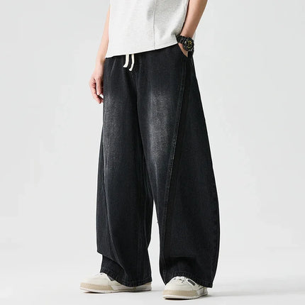 2026 Men Harajuku Denim Pants Men Casual High Street Slanted Pants Man Loose Hip Hop Wide Leg Pants Man Baggy Oversized Pants