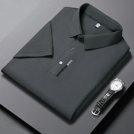 New Men's Short Sleeved Solid Color POLO Shirt Breathable and Comfortable Elastic Top