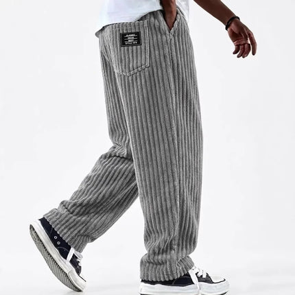 Men's New Fashion Solid Color Ribbed Casual Pants Comfortable Loose Versatile Trendy Minimalist High Quality Streetwear Trousers