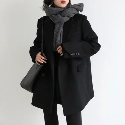 CHIC VEN Women Wool Blend Coat Solid Mid Long Woolen Blazer Thick Warm Blouse Women's Overcoat Office - product image 6