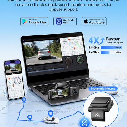 Upgrade AZDOME M550 Pro Dash Cam 4K Front Dashcam Auto 5.8Ghz Wi-Fi GPS G-sensor Car DVR 6 IR Night Vision Parking Monitor