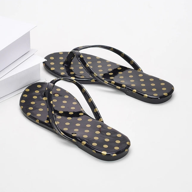 Polka Dot Flip-Flops, Women's Non-Slip Soft-Soled Sandals, Outdoor Beach Vacation Casual Beach Shoes