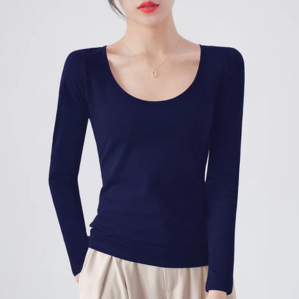 Brand T-shirt Slim Pure Cotton 95% T-shirt Long-sleeved for Thin White Tops Woman Tees Shirt