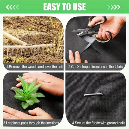 Four-step installation guide for the landscape fabric