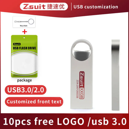 ZSUIT 10PCS Wholesale USB Flash Drive 4GB 8G 16G Pendrive 32GB Memory Stick Waterproof Metal U Disk 64GB U Disk 3.0 Free Logo