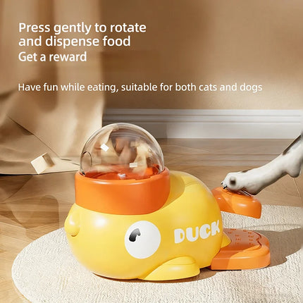 Yellow Duck Pet Feeder Interactive Toy For Cats Dogs Automatic Food Dispenser Training Device Funny Puzzle Slow Feeding Tool