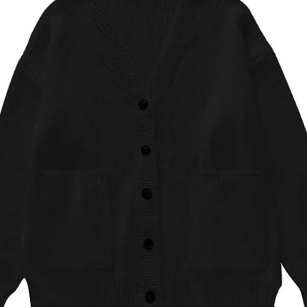 Loose Cardigan Women Long Sleeve V-neck Knitted Black Slouchy All-match Female Autumn Winter Coats Korean Chic Baggy Tops MLQ9