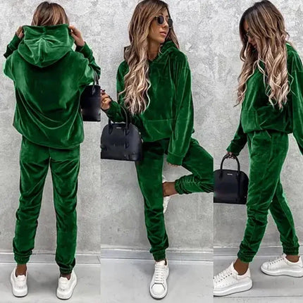 Autumn Winter Velvet Tracksuit Set Elegant Soft Pocket Pullover Top Female Loose Sweatsuit Pants Suit Two Piece Set Outfits 2025