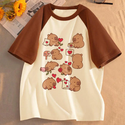 Capybara Kapibara shirt female kawaii Grunge women graphic t-shirt Comfortable University Graphic korean clothes Pastel