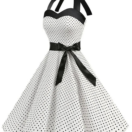 Women Polka Dot Print Summer Dress Sexy Retro White Halter Vintage Dress Robe Femme Pin Up Rockabilly Party Dress