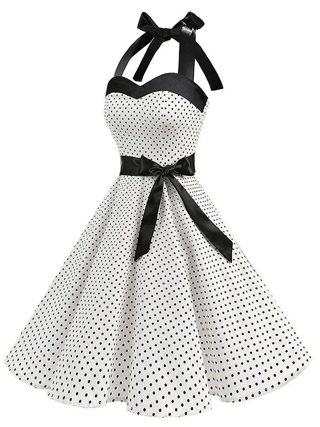 Women Polka Dot Print Summer Dress Sexy Retro White Halter Vintage Dress Robe Femme Pin Up Rockabilly - product image 2
