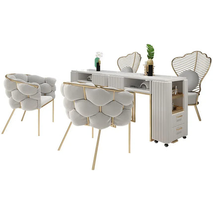Professional Nail Beauty Salon Furniture Set Luxury Manicure Desk & Chair White Client Table Iron & Metal for Living Room