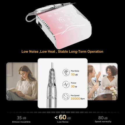 Professional Nail Drill Machine 35000 RPM Electric Sander Three Preset Modes Metal Manicure Machine for Nails Art Nail Equipment