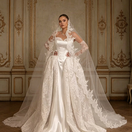 Exquisite  New A-Line Wedding Dresses Pleat Pearls Stain Bridal Gowns Customized Sweep Train Lace-up Vestidos De Novia