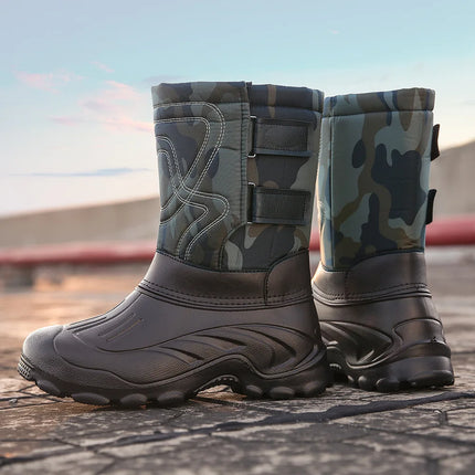 Large size snow boots, cold resistant and warm men's boots, waterproof and non slip long boots with thick velvet and comfortable