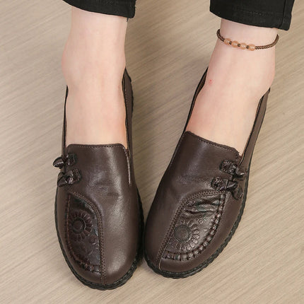 Women's Leather Flat Shoes, Spring and Autumn Women's Loafers, Single Classic Mom Shoes, Anti-Slip Comfortable and Free Shipping