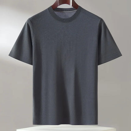100% Lyocell Men's T-Shirt Casual Solid Color Knitted Pullover Short-Sleeved Loose Round Neck Tees Pull Vest Tops
