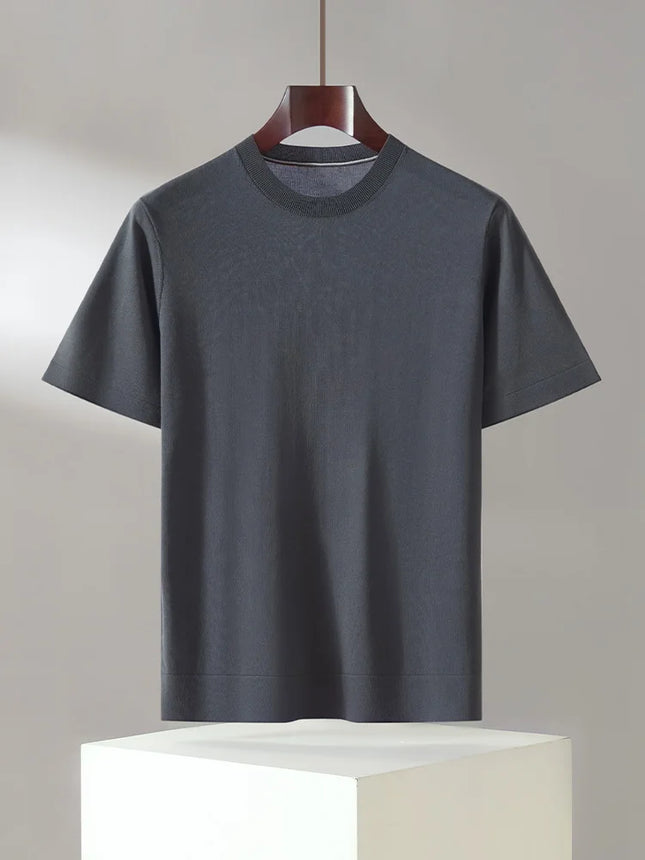 T-Shirt für Herren aus 100 % Lyocell, lässig, einfarbig, gestrickter Pullover, kurzärmelig, locker, Rundhalsausschnitt, Pullunder, Oberteile