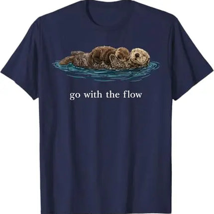Go with The Flow Sea Otter T-Shirt Y2k Dog Lover Graphic Saying Tee Streetwear Summer Fashion Short Sleeve Blouses Personality