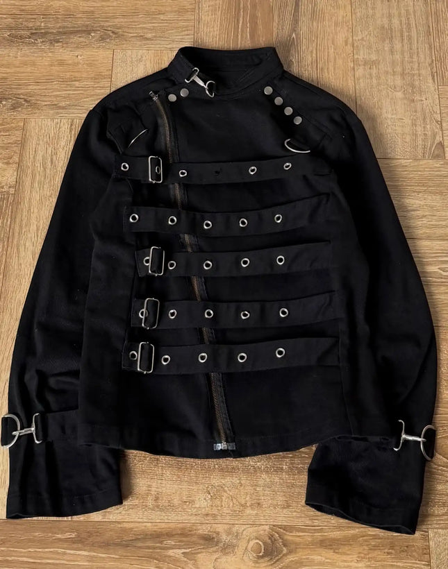 Chaqueta para Hombre Abrigo Cargo de Calle Oscura con Correa Estilo Harajuku Unisex Ajuste Crop Hebilla Metálica Cuello Alto Tendencia de Moda Recién Llegado Abrigo