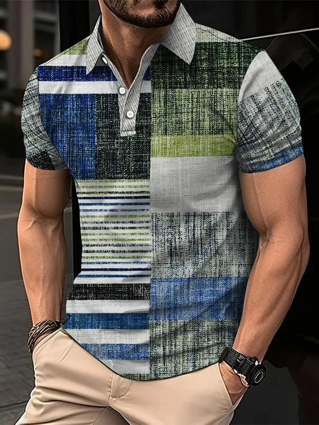 Fashion Harajuku Fitness Ropa Hombre Loose Casual Sportswear POLO Shirt Plaid Printing Button Short Sleeve Tee Shirts GYM Tops