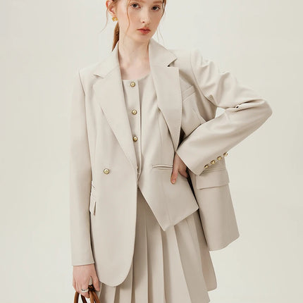 FSLE Women Blazer Temperament Suit Jacket for Office Lady Sets Formal Female Blazer Vest Skirt 24FS11075