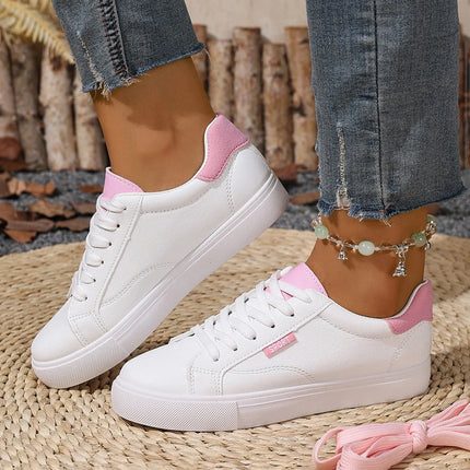 White Shoes Women's Spring Autumn Flat Bottom Leather Sneakers Casual Lace Up Students College Style Board Shoes Female