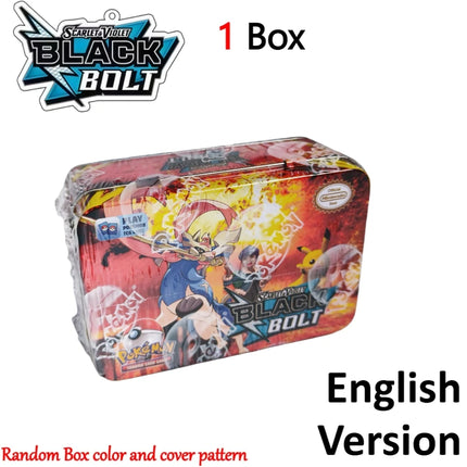 Pokemon Card Tin Box Set 42PCS Black Bolt White Flare Mega Evolution Game Anime Bank Cards for Children Collection Gift Kids Toy