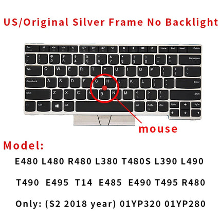 Spanish Russian Backlit Laptop Keyboard For Lenovo Thinkpad E480 E485 E490 E495 L380 L390 L490 L480 T490 T495 01YP280 01YP320