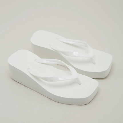 Thick Soled Flip Flops for Women 2026 New Summer Square Toe Fashionable Outer Wear Height Increasing Anti Slip Clip on Slippers