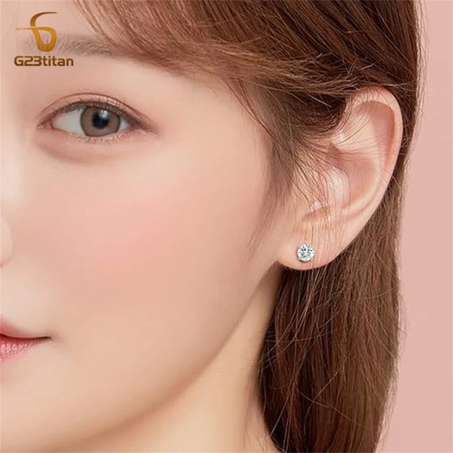 1 Pair Implant Grade G23 Titanium Stud Earrings for Men Women 2-6mm White Zircon Simple Initial Ear - product image 2