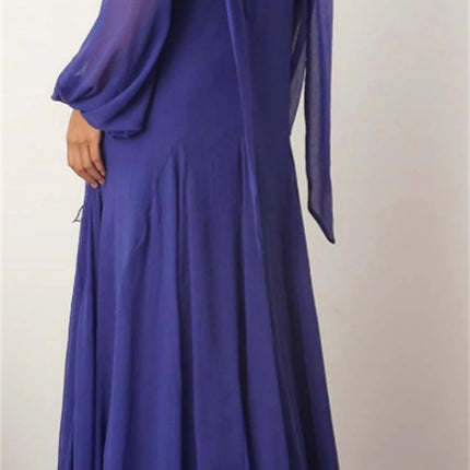 Customized Simple Purple Chiffon Evening Dress Temperament O-Neck Long Sleeves Prom Dress Exquisite Special Occasion Gowns