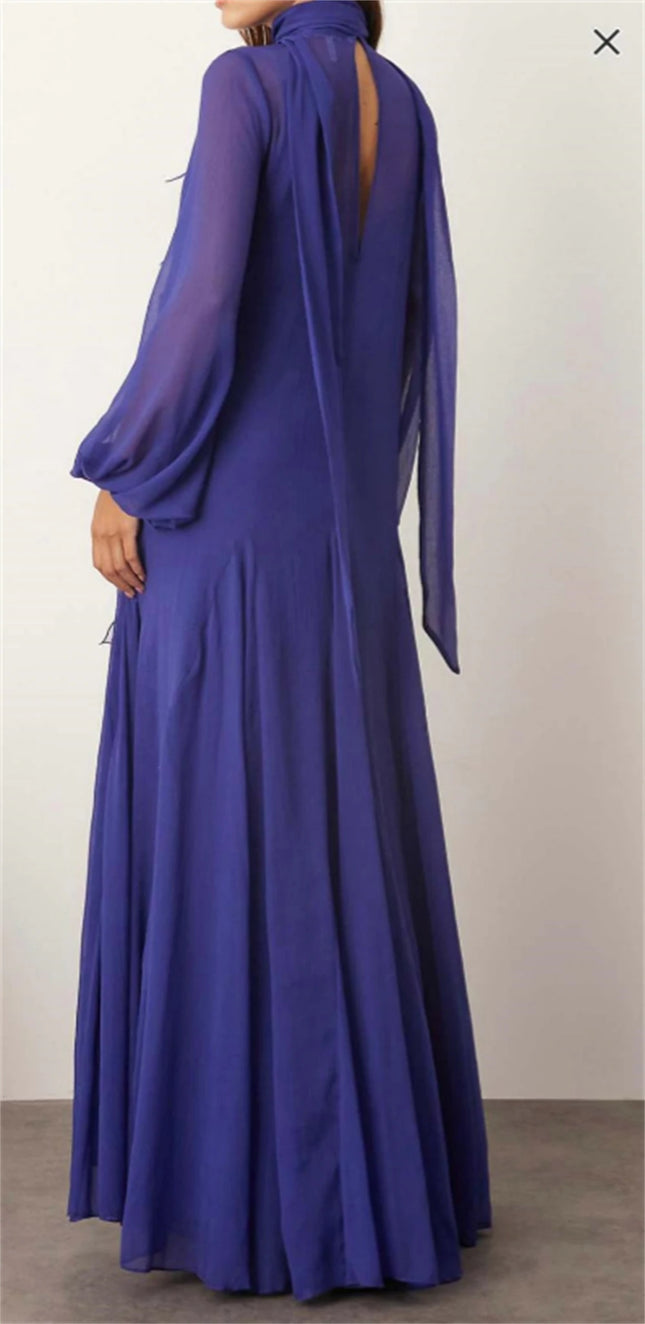 Maßgeschneidertes einfaches violettes Chiffon-Abendkleid Temperament O-Ausschnitt Langarm Abschlussballkleid Exquisite Kleider für besondere Anlässe