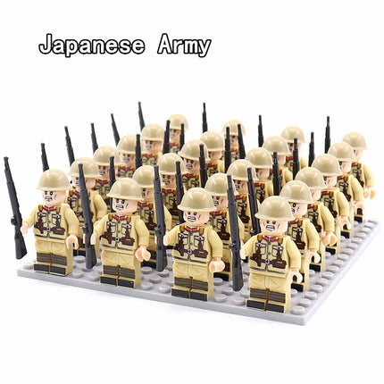 WW2 24pcs/Lot Military Soldiers Building Blocks Set Weapons Soviet US UK China France Army Action Figures Bricks Toys Kids Gifts