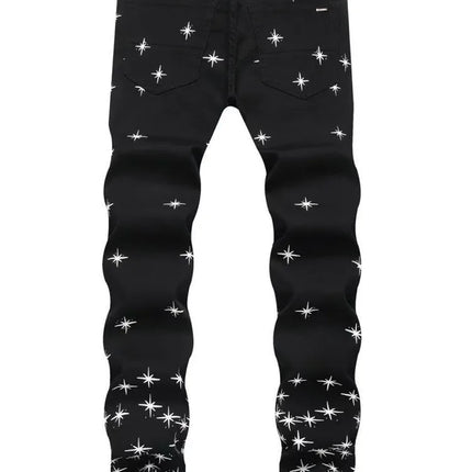 Autumn and Winter Fashion Trend Print Retro Straight Tube Elastic Men's Denim Pants Casual Sports Comfortable High-Quality Jeans