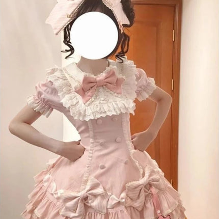 Japanese Sweet Lolita Kawaii  Fluffy Dress Women JK Lovely Ballet Princess Cake Dresses Harajuku Lace Bow Patchwork Cute Outfit
