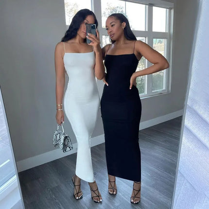 Summer New Strap Dresses Solid Sexy Women Streetwear Sheath Sleeveless Bodycon Dress Casual  Elegant Party Ankle-Length Dresses