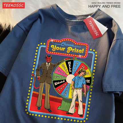 Choose Your Prize Funny Comics Short Sleeve Cotton O-Neck T Shirts Oversize Loose Tops Fashion Street Breathable T Shirtscouple