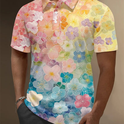 Summer New Mens Polo Shirts 3d Full Print Flower Graphic T Shirts For Men Fashion Casual Oversized Lapel Button Up Polo Shirt