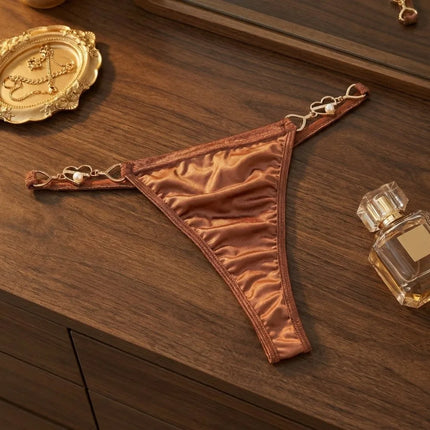 Sweet Low Waist Satin Silk Panties Cotton Crotch Heart Buckle Satin Underpants Briefs Lingerie Thin Belt Thong Gifts