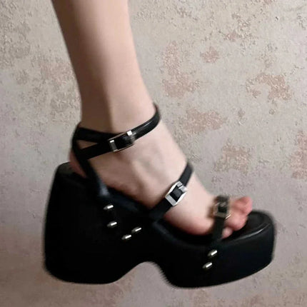 Narrow Band Platform Women Silvery Sandals Casual Shoes Summers Party Dress Wedges Heel Sandalias