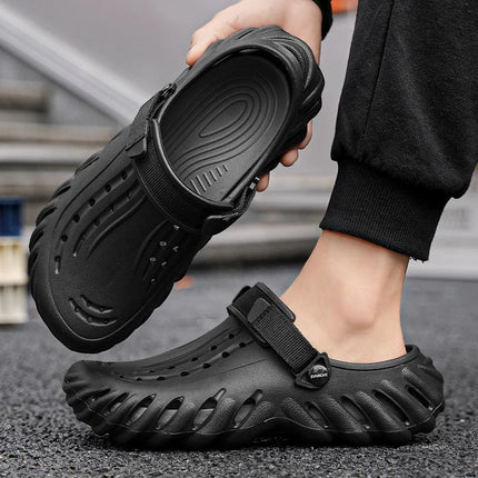 Brand Men's Slip-on Shoes - Soft and Comfortable Holey Shoes Outdoor Waterproof Heightening Cool Shoes EVA Driving Shoe