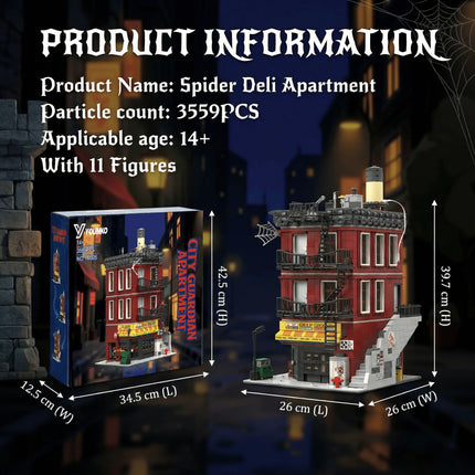 Spider Deli Apartment Building Blocks With 11 Figures Films Hero Classic City Modular Assembly Model Kit Creative Gift 3559PCS