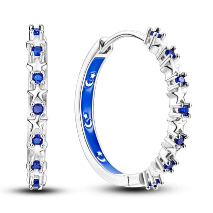 Orstarry 925 Sterling Silver Blue Zircon Starry Sky Earring Original Jewelry Hoop Earrings Women Jewelry Party Trendy Gifts