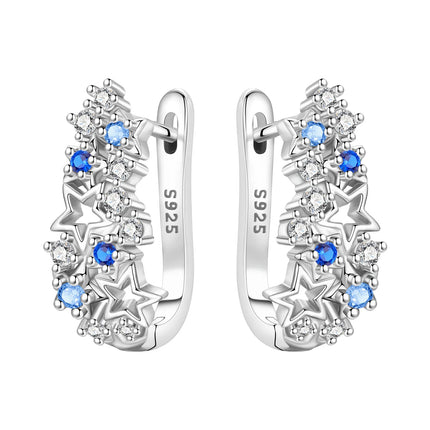Orstarry 925 Sterling Silver Blue Zircon Starry Sky Earring Original Jewelry Hoop Earrings Women Jewelry Party Trendy Gifts