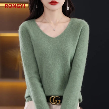 Sweater 100% Merino Wool Knitwears Autumn Winter Cashmere Knitted V-Neck Pullover Solid Jumper Clothing Tops