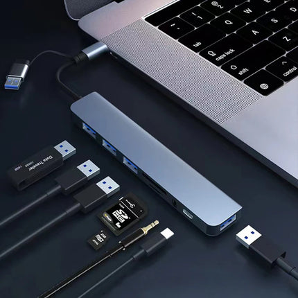 8 in 2 USB +USB-C HUB Docking Station with 3.5mm Audio Jack Adapter for Micro SD Card Reader Laptop Tablet Phone - product im